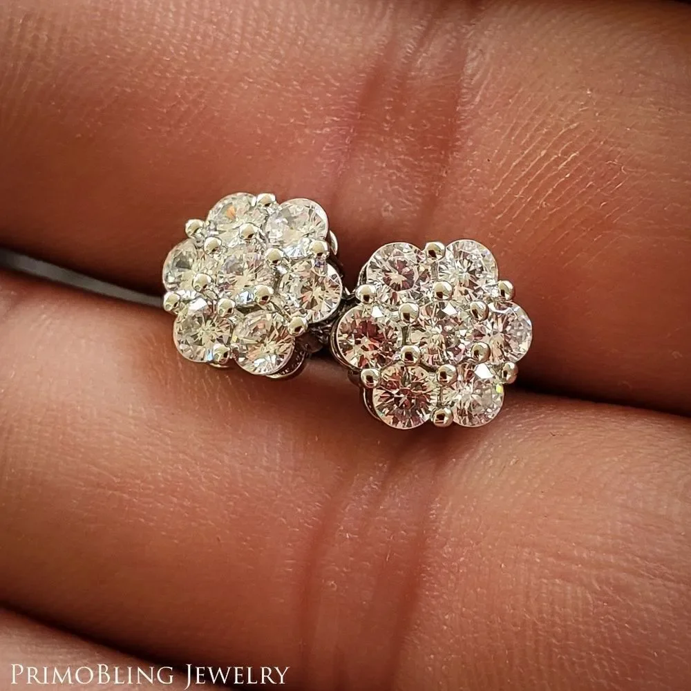 Silver Diamond Cluster Earrings